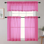 Hot Pink Valances for Windows, Hot Pink Sheer Curtains 14 Inch Length 2 Pack - Image 2