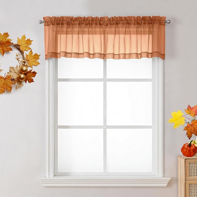 OVZME 2 Panels Orange Sheer Valance by OVZME