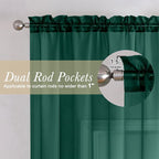Lecloud Hunter Green Sheer Curtains 72 Inches Long 2 Panels, Rod Pocket Voile - Image 2