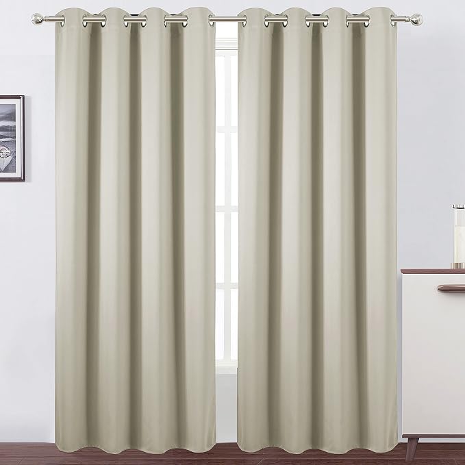 LEMOMO Light Beige Blackout Curtains 52 x 84 Inch Long Beige Curtains Set of 2 by Lemomo