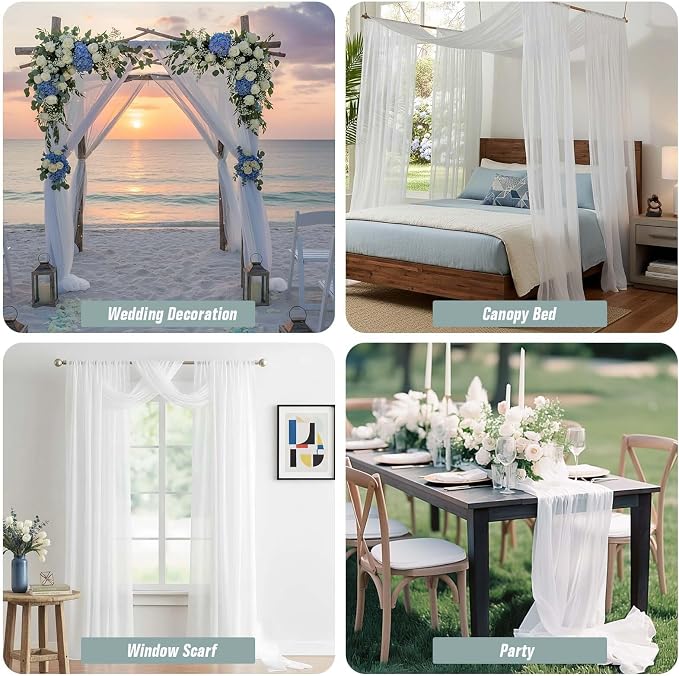White Sheer Curtains 216 Inches Long, Extra Long Light Filtering Modern Scarf - Image 7