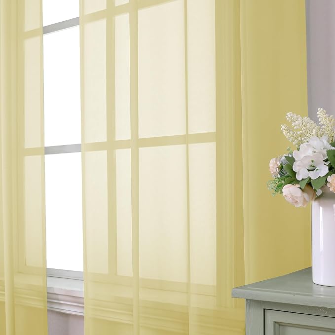 Aiyufeng Yellow Sheer Curtains 45 Inch Length 2 Panels Set, Light Filtering - Image 3