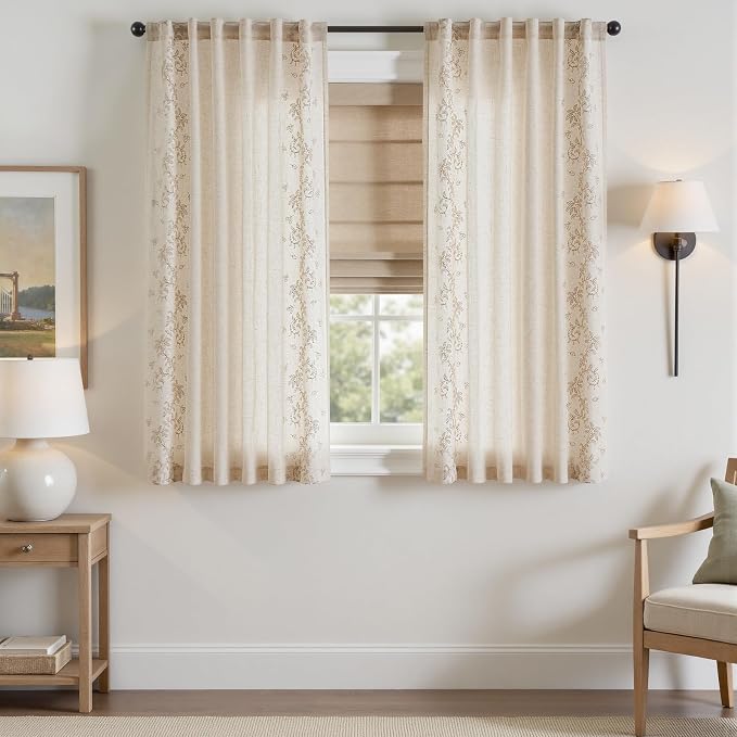 jinchan Evelyn Embroidered Linen Curtains 63 inch Floral Curtains - Image 2