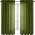 DWCN Olive Green Sheer Curtains Semi Transparent Voile Rod Pocket Curtains - Image 9