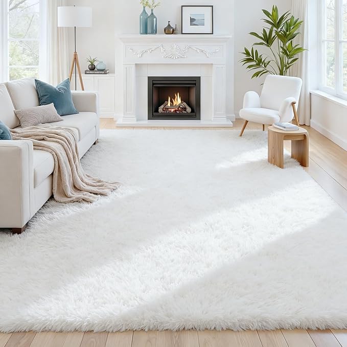 8x10 Area Rugs for Living Room:Ultra Soft Fluffy Shag White Rugs for Bedroom - Image 3