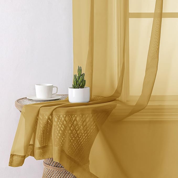Lecloud Gold Sheer Curtains 78 Inches Long 2 Panels, Breathable Solid Voile - Image 4