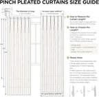 Joydeco Greyish White Pinch Pleated Thick Linen Curtains 96 Inch Long 2 Panel - Image 9