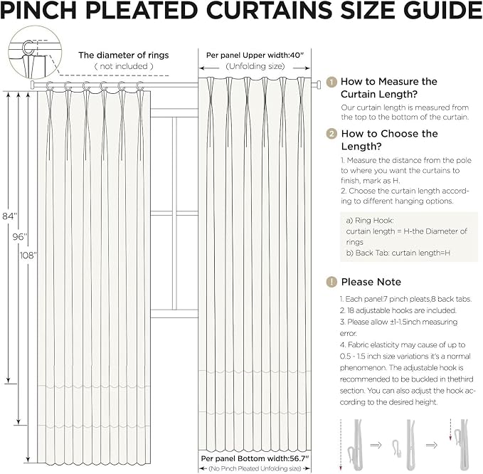 Joydeco Thick Linen Pinch Pleated Curtains 96 Inch Long 2 Panel Set - Image 9