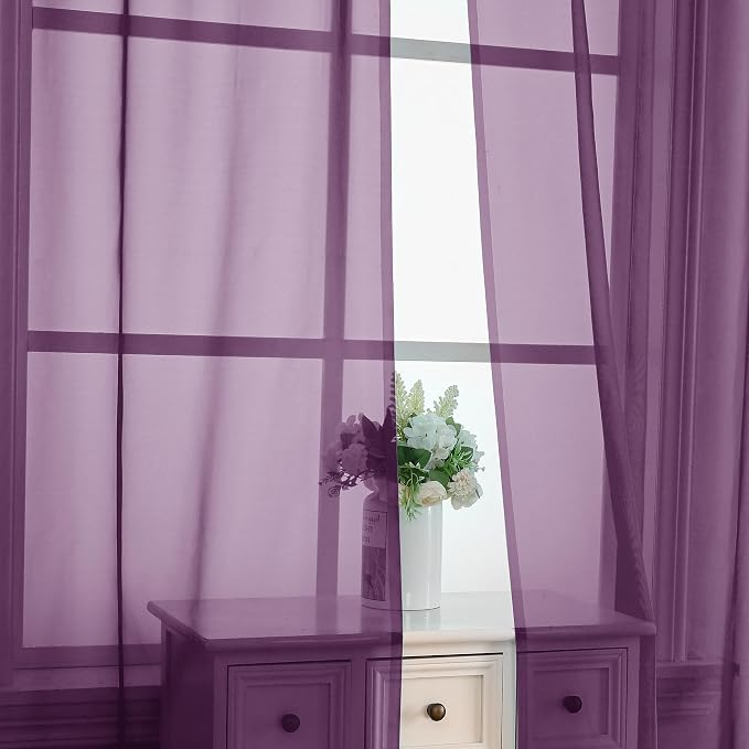 OVZME Plum Sheer Curtains 84 Inches Long 2 Panels - Image 5