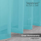 Simplebrand Aqua Sheer Curtains 63 Inch Length 2 Panels, Rod Pocket Solid Color - Image 2