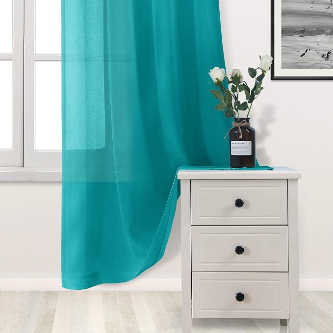 DWCN Turquoise Sheer Curtains for Kitchen Windows - Image 3