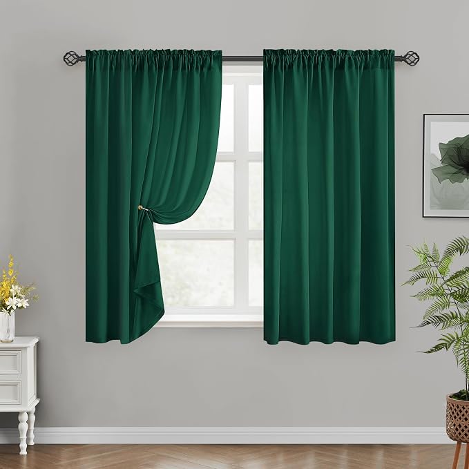 HOMEIDEAS Christmas Non-See-Through Hunter Green Privacy Sheer Curtains - Image 2