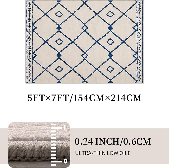 YIHOUSE Boho 5x7 Area Rugs for Living Room, Western Beige and Blue Rug - Image 4