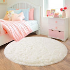 5'x5' Cream Round Rugs for Girls Bedroom, Ultra Soft Fluffy Circle Rug for Kids - Image 3