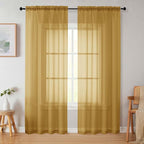Gold Sheer Curtains 84 Inches Long 2 Panels, Soft Airy Light Filtering Curtains by WelvetBLK