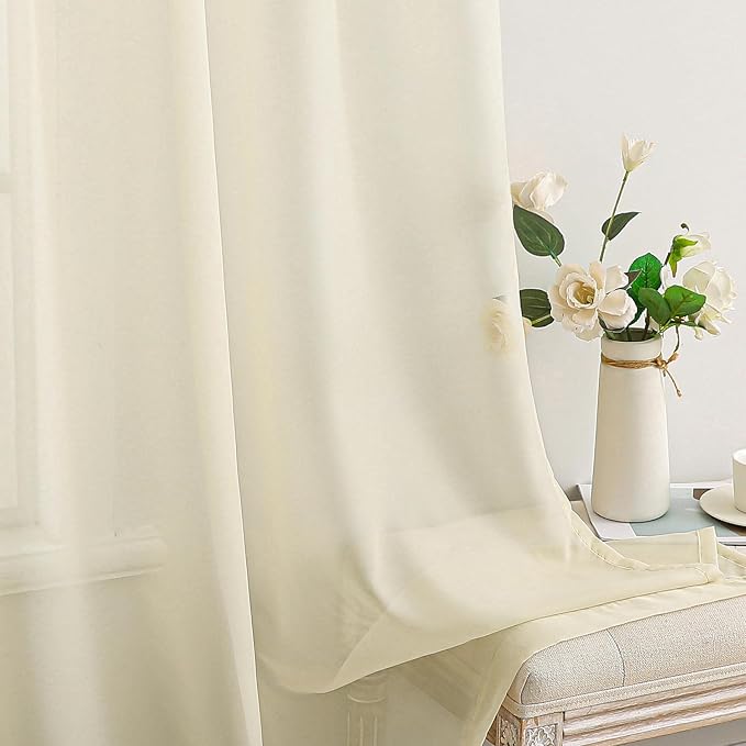 MIULEE Short Sheer Curtains 45 Inches Long, Light Cream Light Filtering Voile - Image 5
