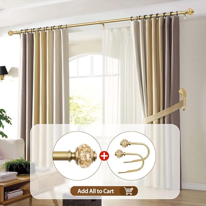 Curtain Rods for Windows 72 to 144 Inch, USFOOK 7/8 inch Luxury Gold Curtain - Image 5