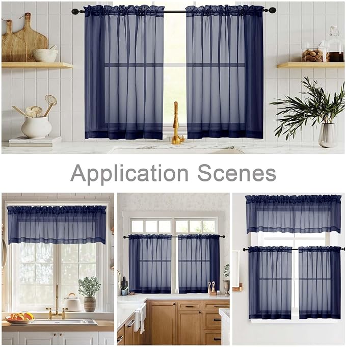 Navy Blue Valances for Windows, Modern Solid Mini Small Window Curtains for - Image 6
