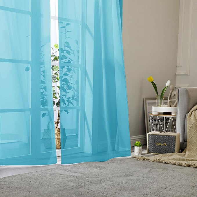 Lecloud Turquoise Sheer Curtains 78 Inches Long 2 Panels, Elegant Gauzy Airy - Image 8