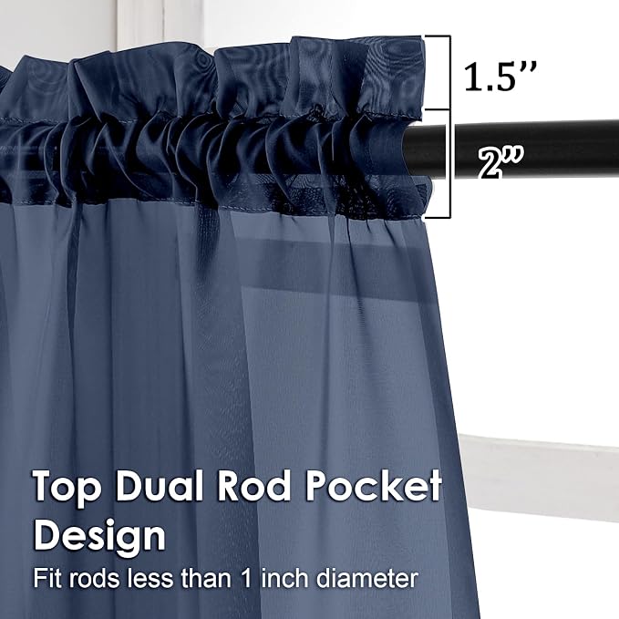 OVZME Navy Blue Sheer Curtains 78 Inches Long 2 Panels - Image 3