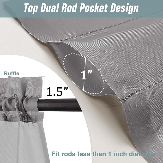 Grey Small Sheer Curtains Tier 24 Inches Length 2 Pieces, Light Filtering Cafe - Image 3