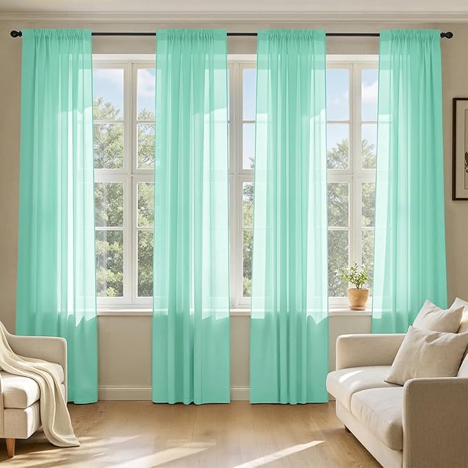MIULEE Aqua Sheer Curtains 108 Inches Long, 4 Panels Set, Light Filtering Rod by MIULEE