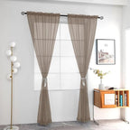 youleyar Solid Sheer Rod Pocket Curtain Voile Draperies 2 Panels White Beige - Image 2