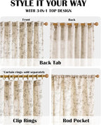 Lazzzy Grey Floral Linen Curtains 84 Inch Farmhouse Back Tab Drapes - Image 4