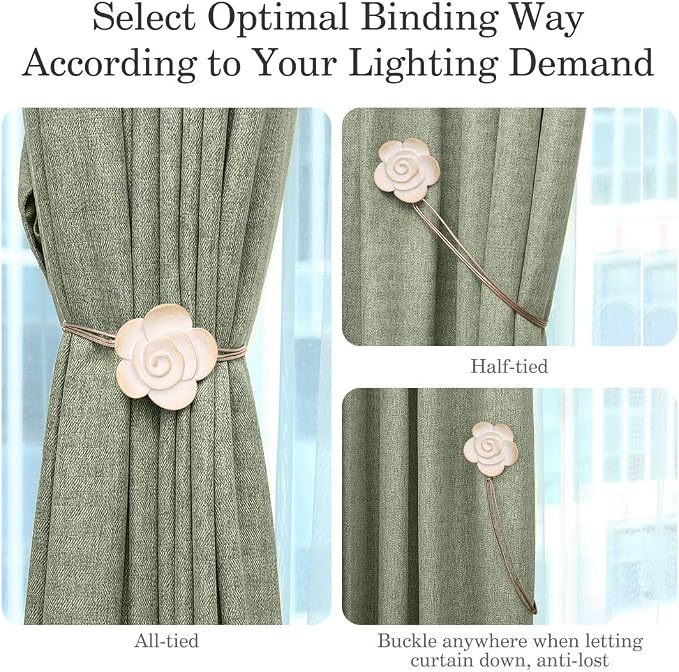 Lewondr Magnetic Curtain Tiebacks, Vintage Curtain Holdback, Resin Flower - Image 4