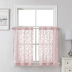 Lecloud Leia Blush Pink Sheer Kitchen Curtains 30 Inch Length 2 Pcs, Leaf by Lecloud