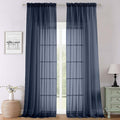 Lecloud Navy Blue Sheer Curtains 120 Inches Long 2 Pcs, Solid Voile Light by Lecloud