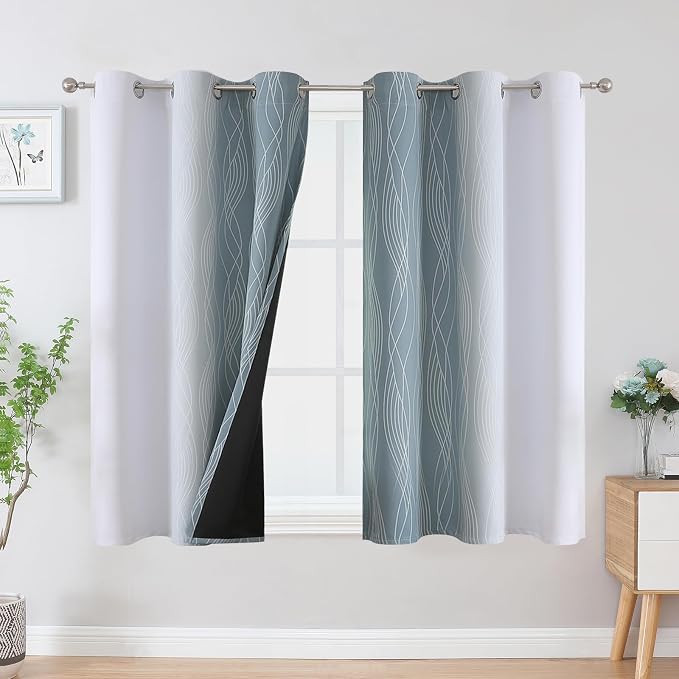 Estelar Textiler Stone Blue and Greyish White Ombre Blackout Curtains 54 Inch - Image 2