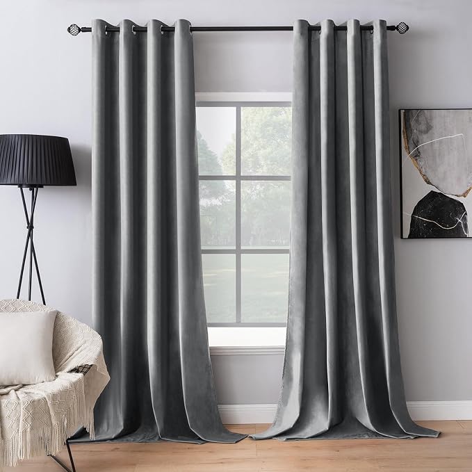 MIULEE 2 Panels Blackout Curtains Solid Soft Grommet Grey Curtains Black Out by MIULEE