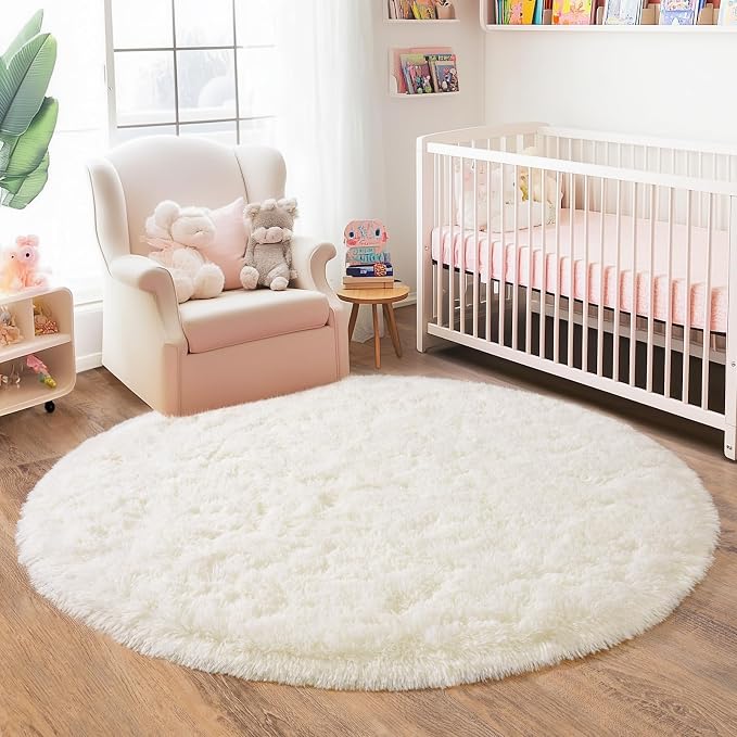 4'x4' Cream Round Rugs for Girls Bedroom, Ultra Soft Fluffy Circle Rug for Kids - Image 8