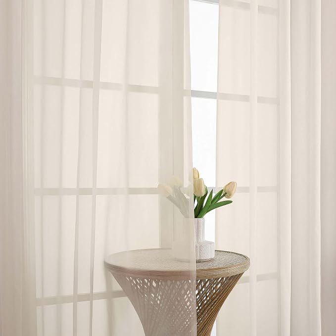 Chyhomenyc Cream Sheer Curtains 96 Inches Long 2 Panels, Light Filtering Cream - Image 9