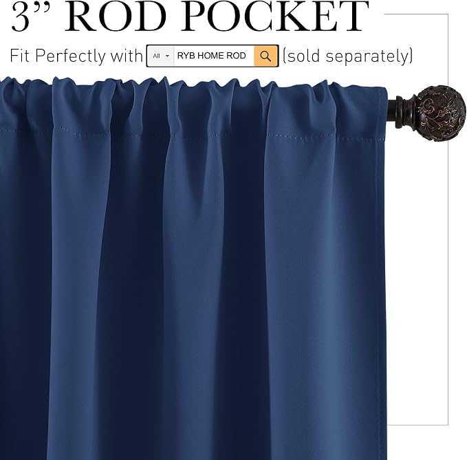 RYB HOME Half Curtain Tiers 36 inch Length, Rod Pocket Summer Heat Blocking - Image 2