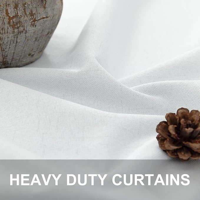 White Linen Textured Blackout Curtains 94 Inches Long 2 Panels Burg Coastal - Image 3