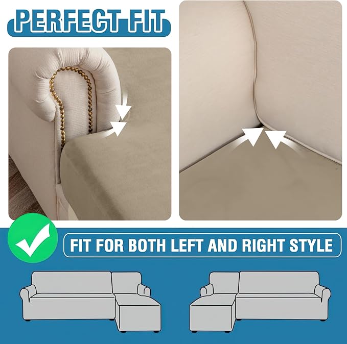 Couch Cover 6-Piece Elastic Velvet Couch Cushion Covers & Chaise Slipcovers - Image 7