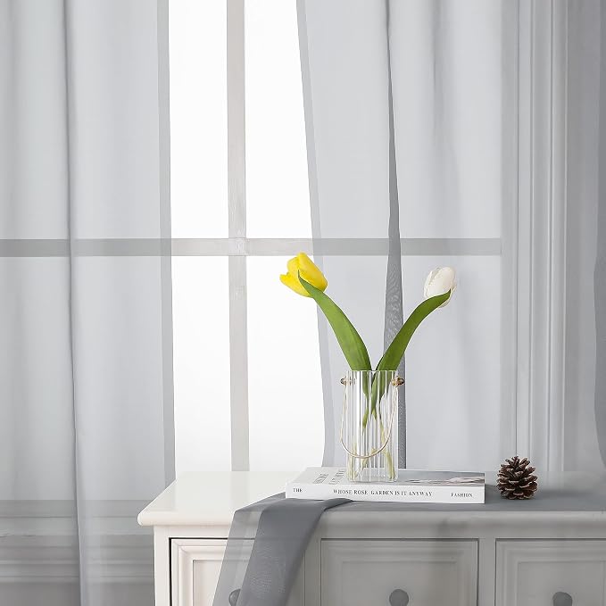 Lecloud Light Grey Sheer Curtains 54 Inch Length 2 Panels, Airy & Breathable - Image 6