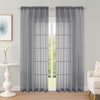OWENIE Sheer Curtains 84 Inches Long 2 Panels Set, Sheer Grey Curtains by OWENIE