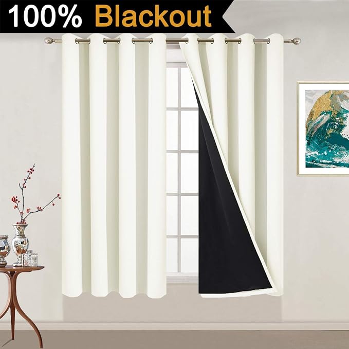 Yakamok 100% Blackout Curtains 54 Inches Long, 2 Thick Layers Thermal Insulated - Image 2