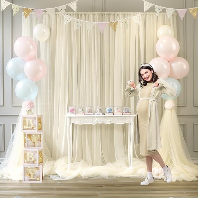 Ivory Tulle Backdrop Curtain for Wedding Parties 10ft x 10ft Sheer Backdrop - Image 4