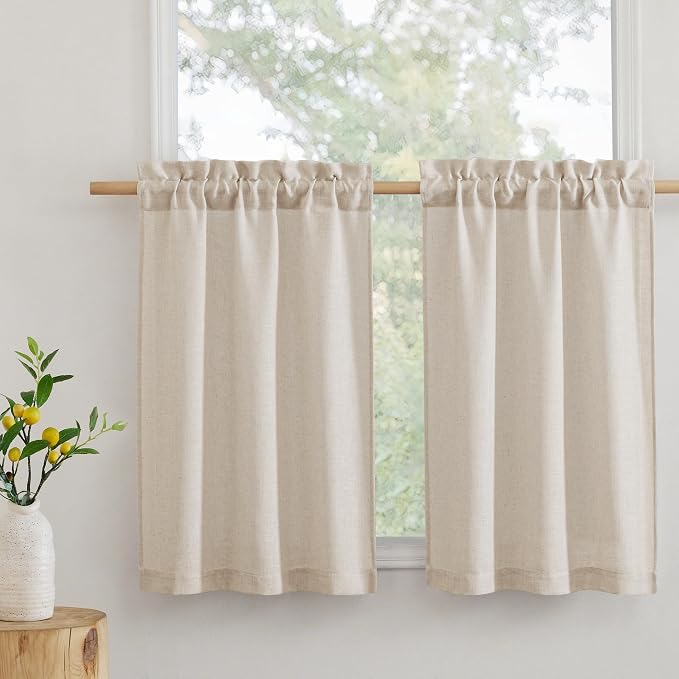 RYB HOME Kitchen Curtains, 30 inches Long Linen Rod Pocket Semi Sheer Cuartins by RYBHOME