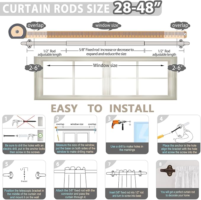 TVWOO Bronze Wrap Around Curtain Rods:5/8 Inch Blackout Adjustable Window - Image 4