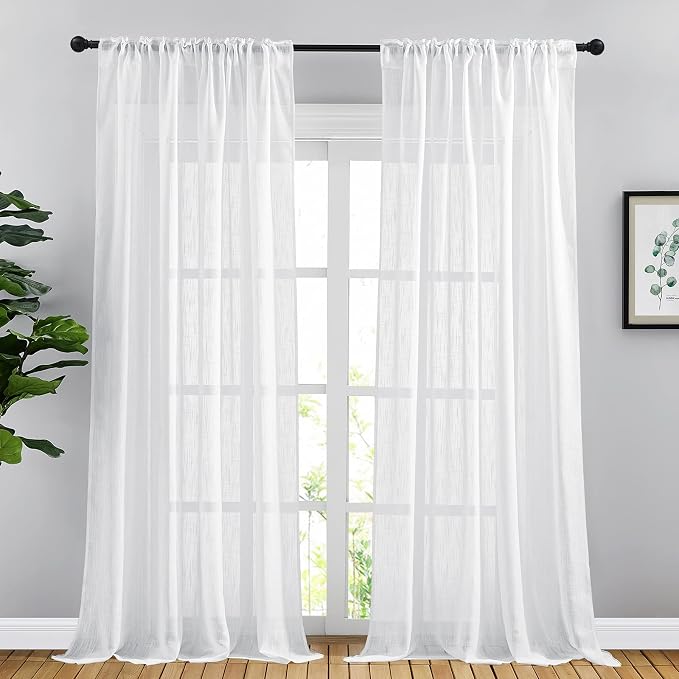 NICETOWN White Faux Linen Sliding Door Curtains 90 inches Long, Rod Pocket & - Image 2