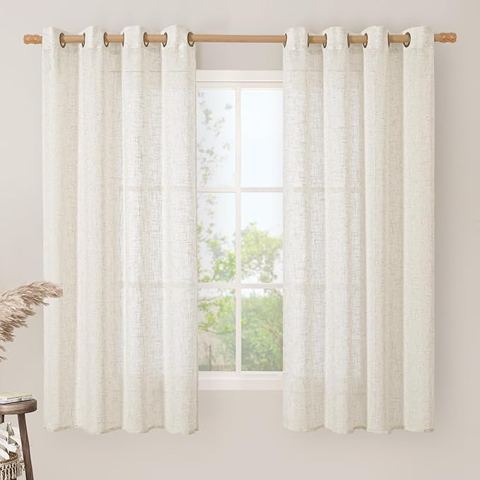 LAMIT Ivory Sheer Linen Curtains 63 inch Length - Image 3