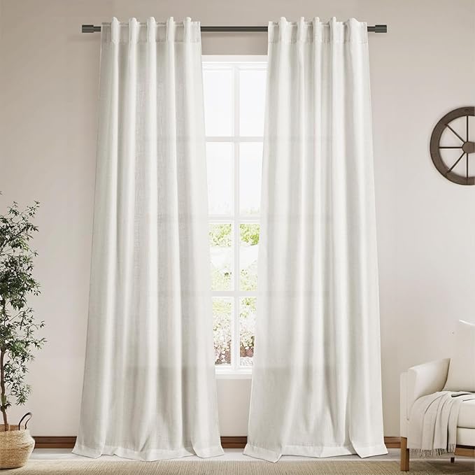 Cream Linen Curtains Back Tab Sheer Curtains 90 Inches Long by Nanspring