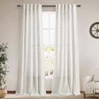 Cream Semi Sheer Linen Curtains 102 Inch Long Curtains Back Tab Rod Pocket 2 by Nanspring