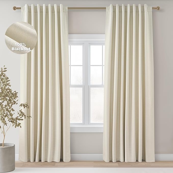 Topfinel Cream Black Out Curtains 96 Inch Long, 100% Blackout Thermal Insulated by Topfinel