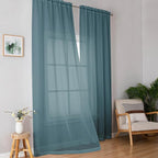 OWENIE Dusty Blue Sheer Curtains 90 Inches Long 2 Panels Set - Image 2